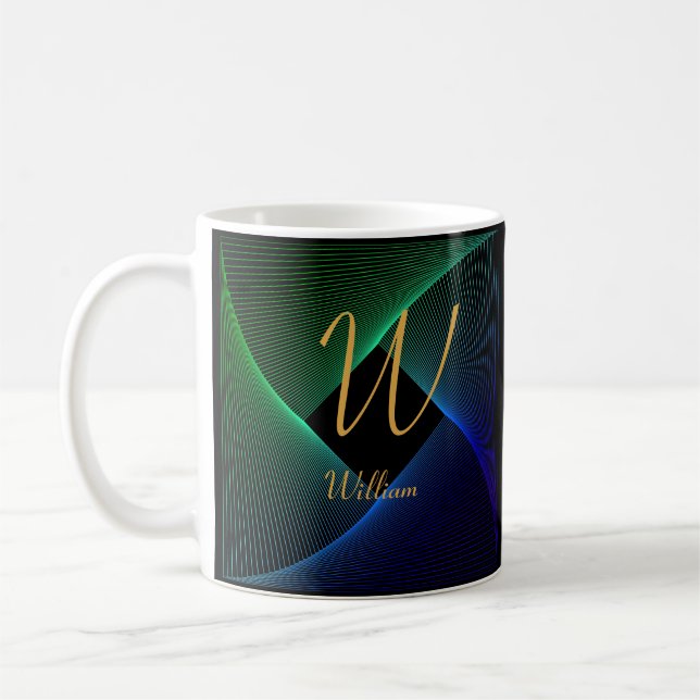 Change Initial Add Name Green Blue Swirl V W X Y Z Coffee Mug (Left)