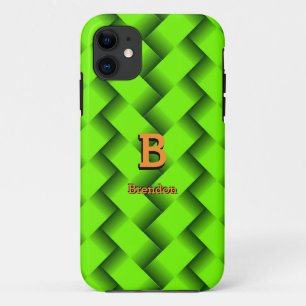 Change Initial Add Name Green Metallic Strip Weave Case-Mate iPhone Case