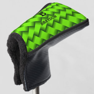 Change Initial Add Name Green Woven Metal Texture Golf Head Cover