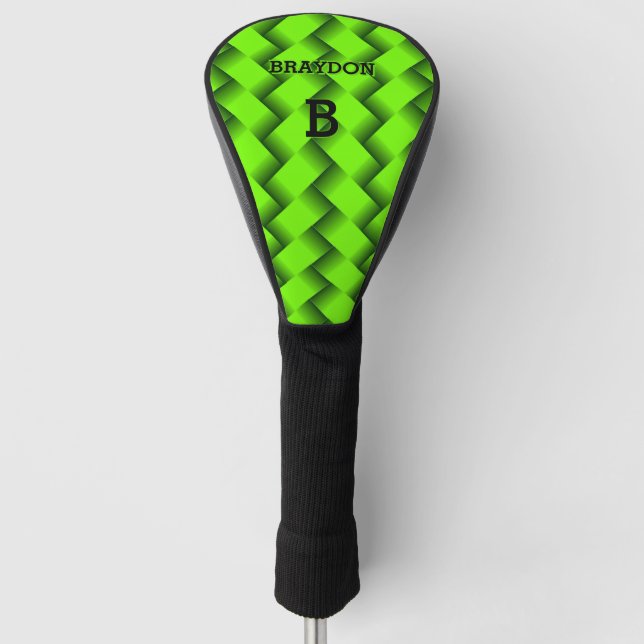 Change Initial Add Name Green Woven Metal Texture  Golf Head Cover (Front)