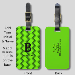 Change Initial Add Name Green Woven Metal Texture Luggage Tag