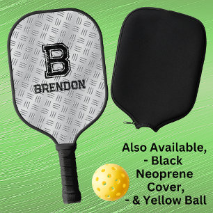 Change Initial, Add Name, Grey Chequered Plate Loo Pickleball Paddle