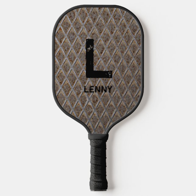 Change Initial, Add Name,  Grey Chequered Plate Pickleball Paddle (Front)
