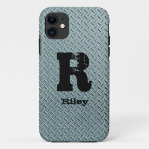 Change Initial Add Name Grey Steel Checker Plate Case-Mate iPhone Case