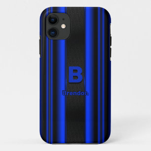 Change Initial Add Name Metallic Blue Black Stripe Case-Mate iPhone Case
