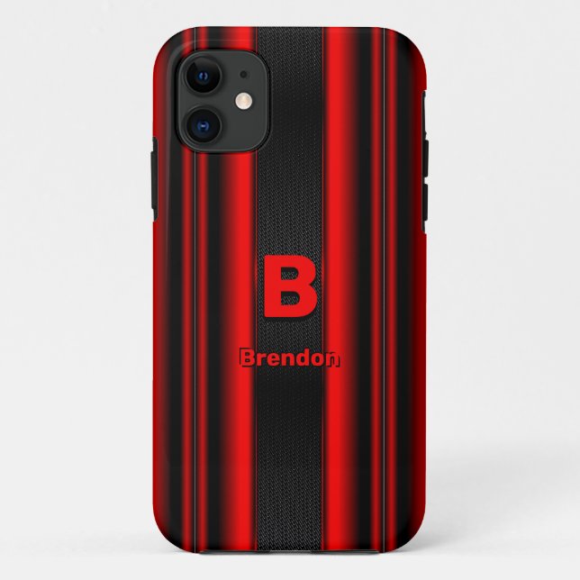 Change Initial Add Name Metallic Red Black Stripes Case-Mate iPhone Case (Back)