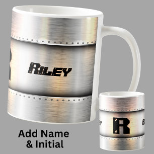 Change Initial Add Name O P Q R S T  Metal Strips, Coffee Mug