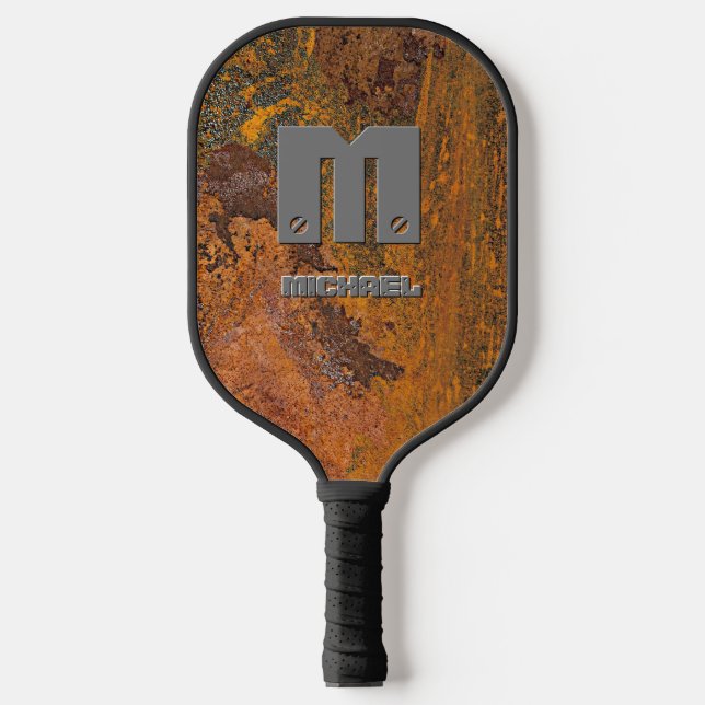 Change Initial, Add Name on Rusty Brown Metal  Pickleball Paddle (Front)
