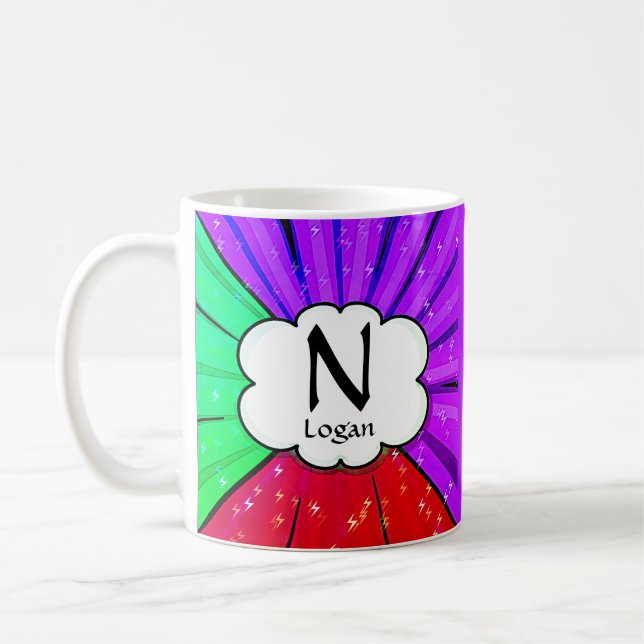 Change Initial Add Name, Pop Art Cloud - G H I K L Coffee Mug (Left)