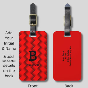 Change Initial Add Name Red Woven Metal Texture    Luggage Tag