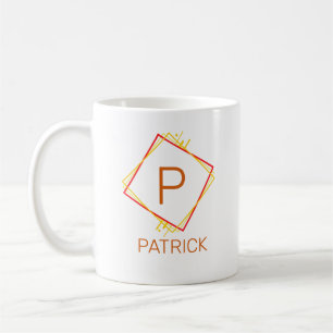Change Initial Add Name Red Yellow Squares M N O P Coffee Mug