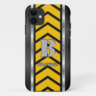 Change Initial Add Name Safety Yellow Black Silver Case-Mate iPhone Case