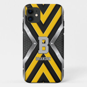 Change Initial Add Name Safety Yellow Black Silver Case-Mate iPhone Case