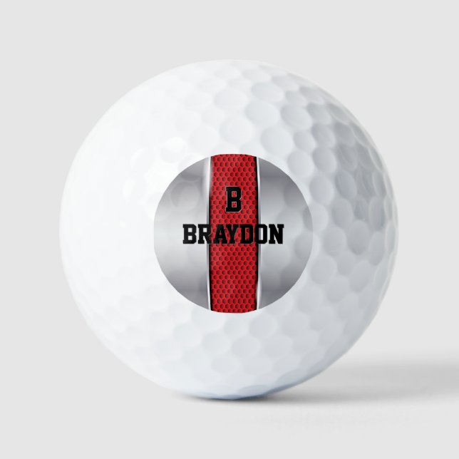 Change Initial Add Name Silver Grey Red Texture    Golf Balls (Front)