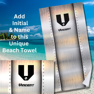 Change Initial, Add Name, Silver Metal Strips   Beach Towel
