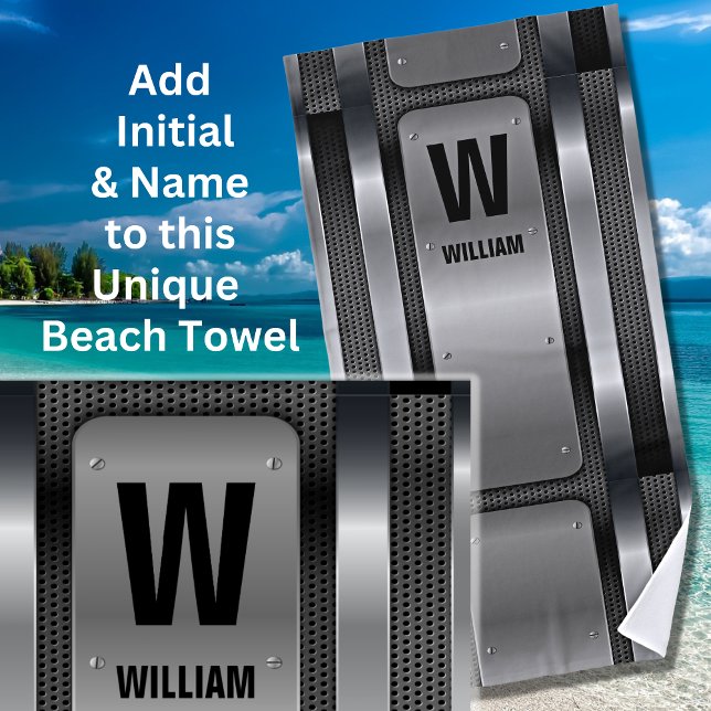Change Initial, Add Name, Silver Metallic Beach Towel (Creator Uploaded)