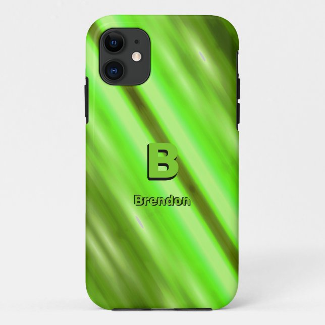 Change Initial Add Name Soft Green Diagonal Stripe Case-Mate iPhone Case (Back)