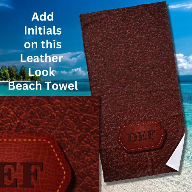Change Initial, Leather Look Badge Dark Red        Beach Towel (Creator Uploaded)
