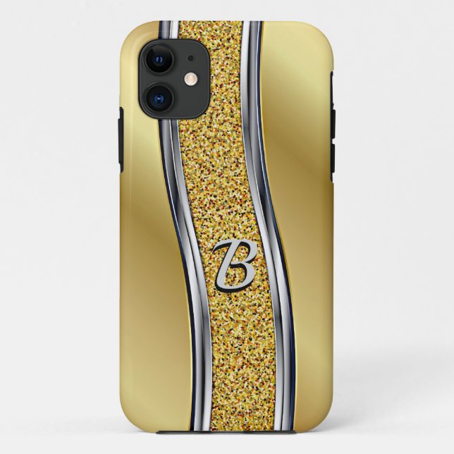 Change Initial Metallic Gold Silver Grey Curves Case-Mate iPhone Case (Back)