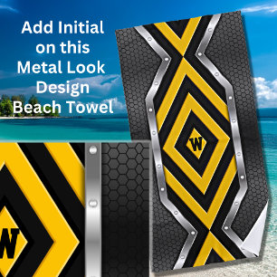 Change Initial  Safety Yellow Black Silver Arrows  Beach Towel
