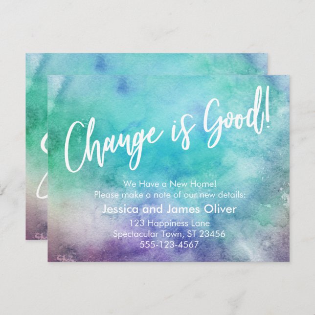 Change is Good! Colourful Watercolor Announcement (Front/Back)