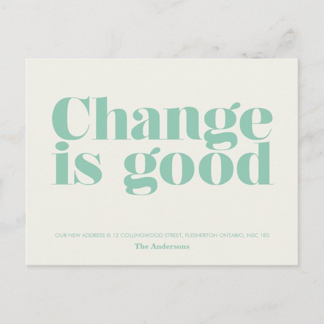 Change is Good Moving Announcement // Turquoise Postcard (Front)