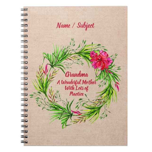 Change Name Add Text Grandma Pink Floral Boho  Notebook (Front)