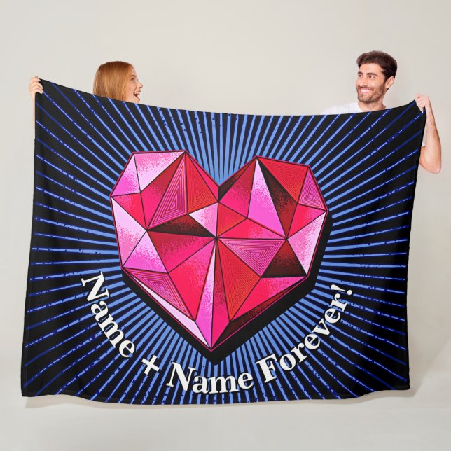 Change Name Add Text Red Geometric Heart Love      Fleece Blanket (In Situ)