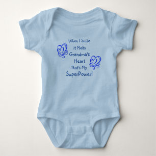 Change Name ALL Text Smile Breaks Heart Superpower Baby Bodysuit