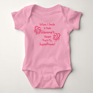 Change Name ALL Text Smile Breaks Heart Superpower Baby Bodysuit