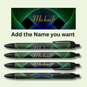 Change Name Geometric Green Blue Swirl Black Ink Pen