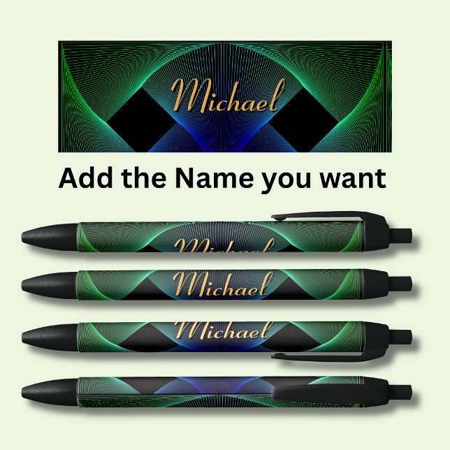 Change Name Geometric Green Blue Swirl Black Ink Pen (Creator Uploaded)