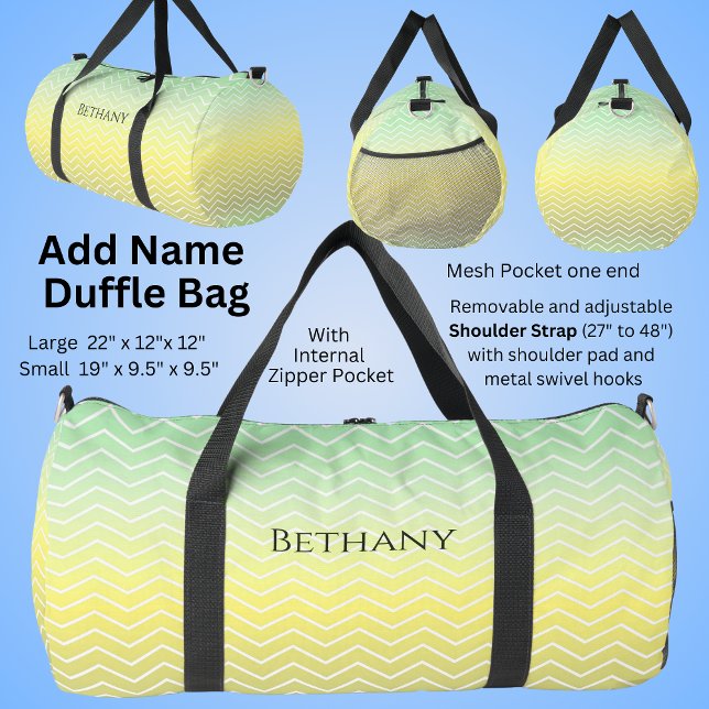 Change Name, Green Yellow Lemon Abstract Zig Zag Duffle Bag (Creator Uploaded)