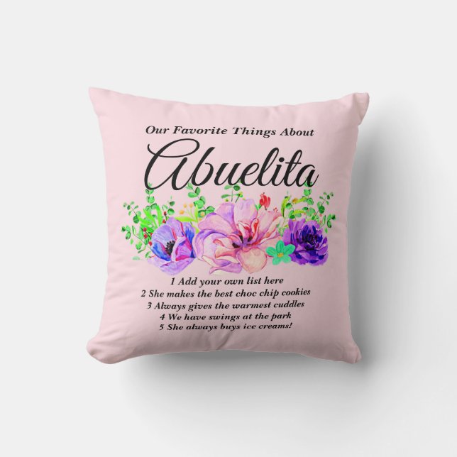Change Name, List - Favourite Things About Abuelit Cushion (Front)
