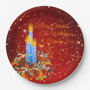 Change Name Red Candles Christmas Personalise 20xx Paper Plate