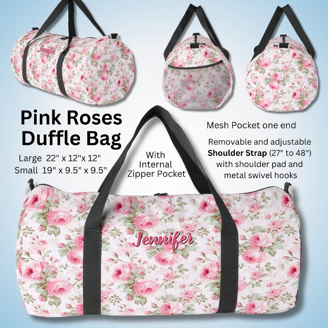 Change Name, Soft Pink Rose Flowers Floral  Duffle Bag (Creator Uploaded)