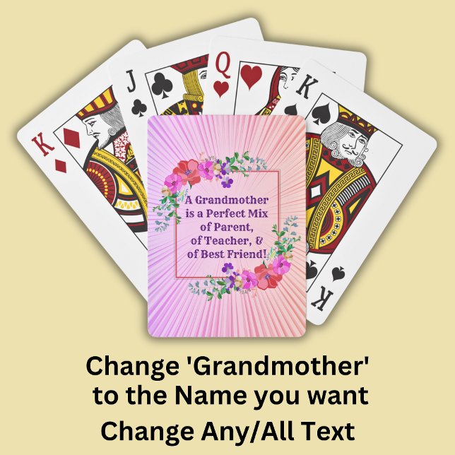 Change Name & Text Grandmother Perfect Mix Pink Playing Cards (Creator Uploaded)