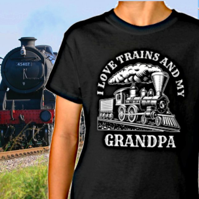 Change Name Text I Love Steam Trains & My Grandpa  T-Shirt (Creator Uploaded)