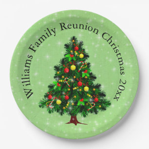 Change Name Text Matching Christmas Tree 20xx 9" Paper Plate