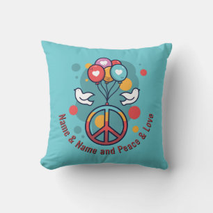 Change Name Text Peace Love Boho Hippie Doves Cushion