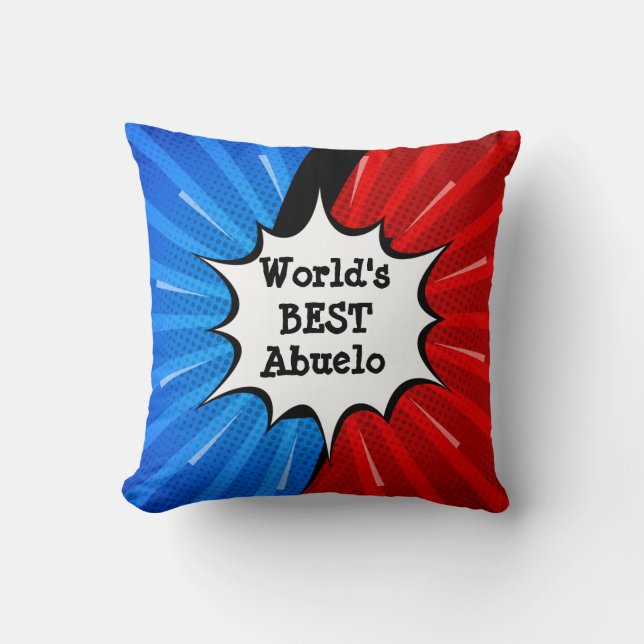 Change Name Worlds Best Abuelo Red Blue Comic Cushion (Front)
