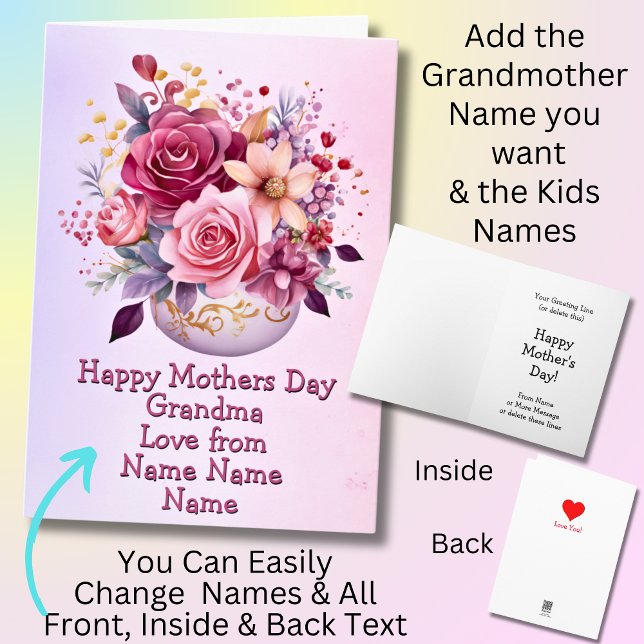 Change Names Happy Mothers Day Grandma in Vase Card (Creator Uploaded)