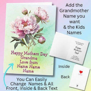 Change Names Happy Mothers Day Grandma Peony Card