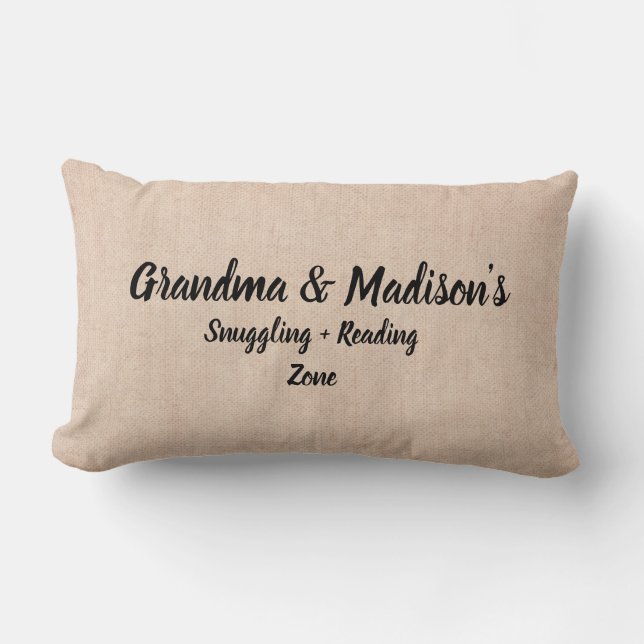 Change Names Text Grandma Cuddling Reading Zone    Lumbar Cushion (Front)