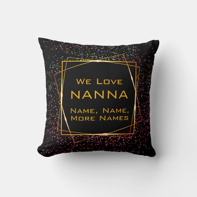 Change Nanna Grandma Add Kids Names Black Gold Red Cushion (Front)