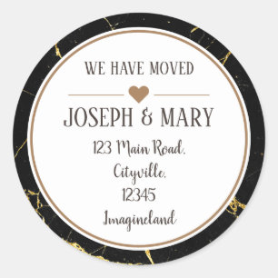 Change of address black gold marble elegant modern classic round sticker