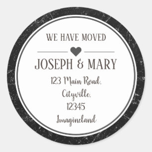 Change of address black marble classic round sticker