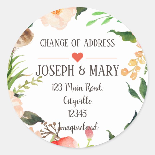 Change of address classic round sticker (Front)