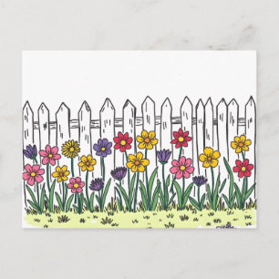 Change of Address Flowers Fence Doodle Art Style Postcard