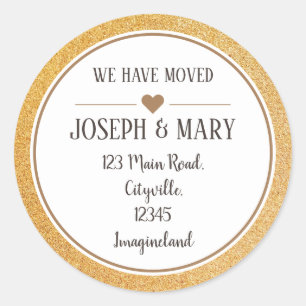 Change of address gold glitter modern classic round sticker